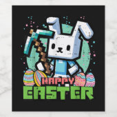 Gelukkig Pasen Konijn Pixel Game  Wijn Etiket (Enkel label)