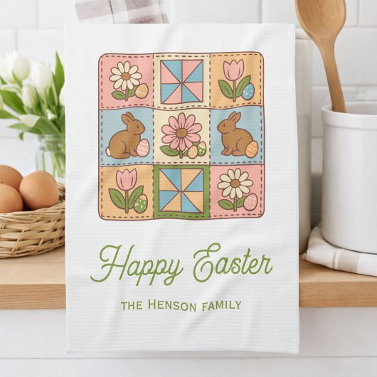 Gelukkig Pasen Konijn Quilt Patroon Familie Theedoek