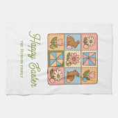 Gelukkig Pasen Konijn Quilt Patroon Familie Theedoek (Horizontaal)