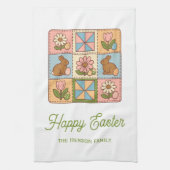 Gelukkig Pasen Konijn Quilt Patroon Familie Theedoek (Verticaal)