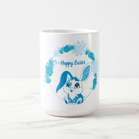Gelukkig Pasen Konijn Schattig Blauw Kawaii Koffiemok (Center)