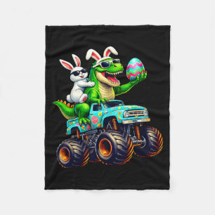 Gelukkig Pasen Konijn T Rex Monster Truck Dinosaur Fleece Deken