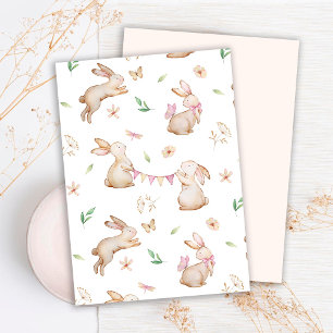 Gelukkig Pasen Konijnen Watercolor Patroon Feestdagenkaart