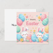 Gelukkig Pasen - Konijneneieren in pastelkleuren Feestdagenkaart (Voorkant / Achterkant)