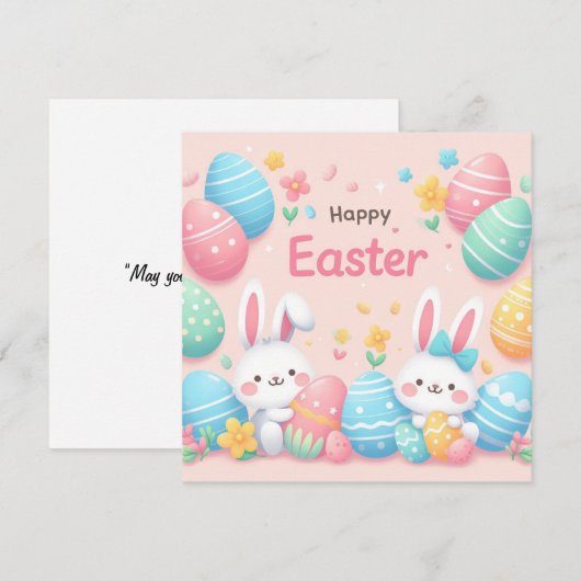 Gelukkig Pasen - Konijneneieren in pastelkleuren Feestdagenkaart (Voorkant / Achterkant)