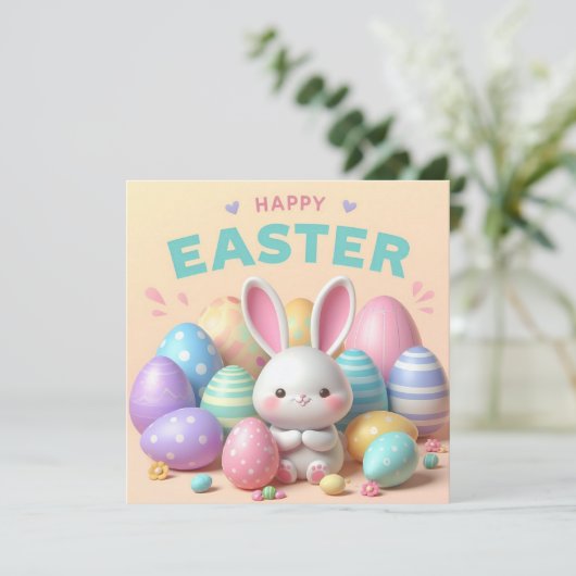 Gelukkig Pasen - Konijneneieren in pastelkleuren Feestdagenkaart (Staand voorkant)