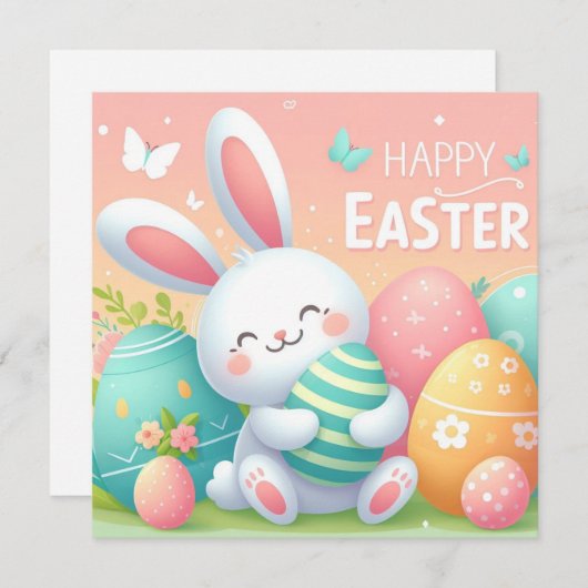 Gelukkig Pasen - Konijneneieren in pastelkleuren Feestdagenkaart (Voorkant / Achterkant)