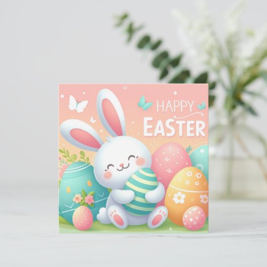 Gelukkig Pasen - Konijneneieren in pastelkleuren Feestdagenkaart (Staand voorkant)