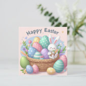 Gelukkig Pasen - Konijneneieren in pastelkleuren Feestdagenkaart (Staand voorkant)
