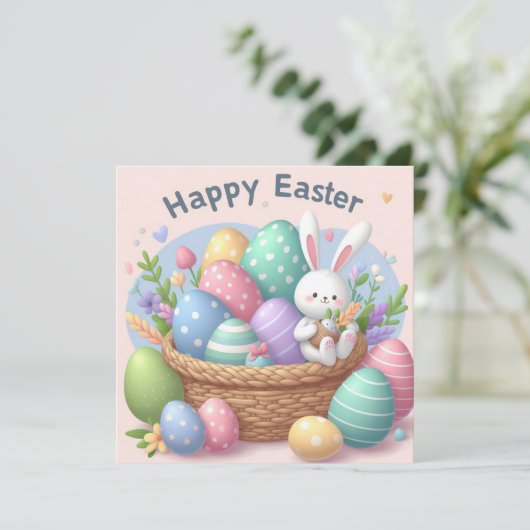 Gelukkig Pasen - Konijneneieren in pastelkleuren Feestdagenkaart (Staand voorkant)