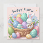 Gelukkig Pasen - Konijneneieren in pastelkleuren Feestdagenkaart (Voorkant)