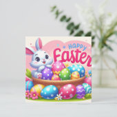 Gelukkig Pasen - Konijneneieren in pastelkleuren Feestdagenkaart (Staand voorkant)