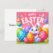 Gelukkig Pasen - Konijneneieren in pastelkleuren Feestdagenkaart (Voorkant / Achterkant)