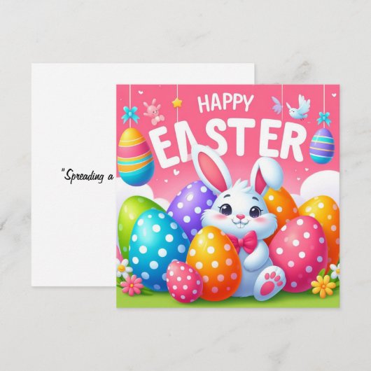 Gelukkig Pasen - Konijneneieren in pastelkleuren Feestdagenkaart (Voorkant / Achterkant)