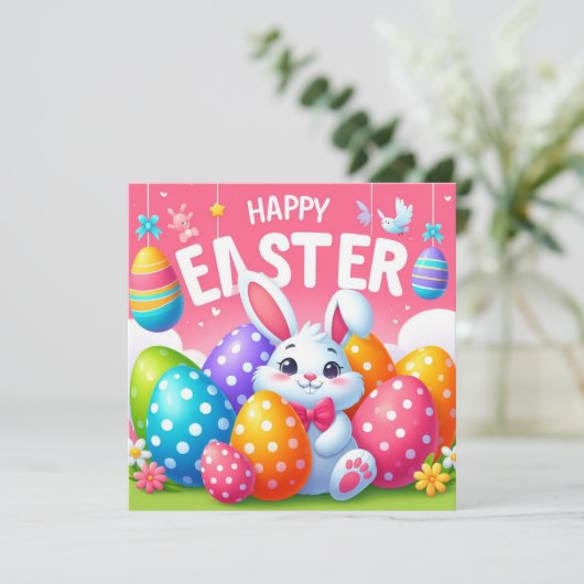 Gelukkig Pasen - Konijneneieren in pastelkleuren Feestdagenkaart (Staand voorkant)