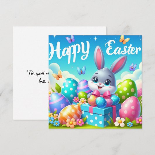 Gelukkig Pasen - Konijneneieren in pastelkleuren Feestdagenkaart (Voorkant / Achterkant)