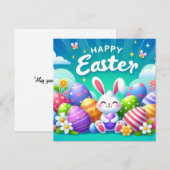 Gelukkig Pasen - Konijneneieren in pastelkleuren Feestdagenkaart (Voorkant / Achterkant)
