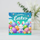 Gelukkig Pasen - Konijneneieren in pastelkleuren Feestdagenkaart (Staand voorkant)