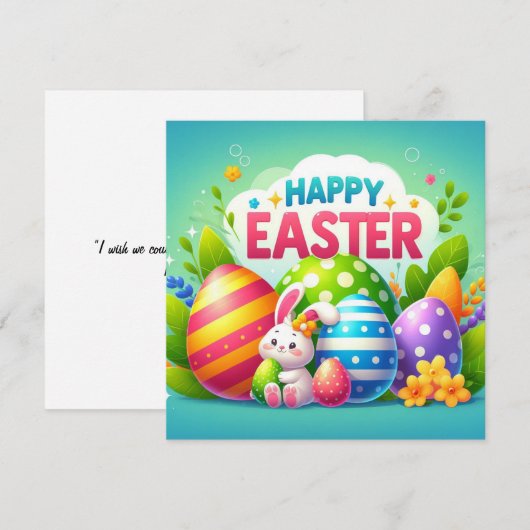 Gelukkig Pasen - Konijneneieren in pastelkleuren Feestdagenkaart (Voorkant / Achterkant)