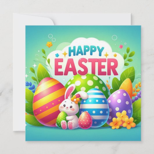 Gelukkig Pasen - Konijneneieren in pastelkleuren Feestdagenkaart (Voorkant)