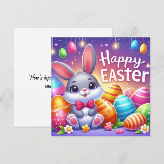 Gelukkig Pasen - Konijneneieren in pastelkleuren Feestdagenkaart (Voorkant / Achterkant)