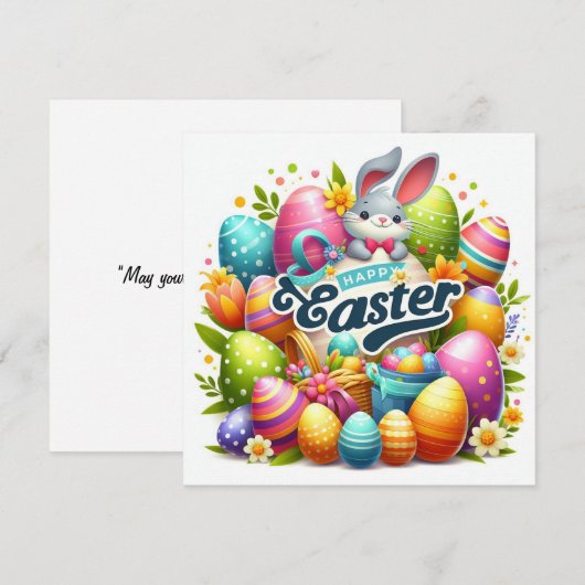 Gelukkig Pasen - Konijneneieren in pastelkleuren Feestdagenkaart (Voorkant / Achterkant)