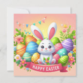 Gelukkig Pasen - Konijneneieren in pastelkleuren Feestdagenkaart (Voorkant)