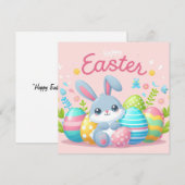 Gelukkig Pasen - Konijneneieren in pastelkleuren Feestdagenkaart (Voorkant / Achterkant)
