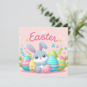 Gelukkig Pasen - Konijneneieren in pastelkleuren Feestdagenkaart (Staand voorkant)