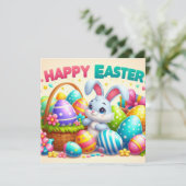 Gelukkig Pasen - Konijneneieren in pastelkleuren Feestdagenkaart (Staand voorkant)