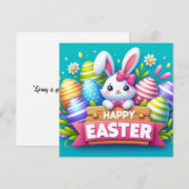 Gelukkig Pasen - Konijneneieren in pastelkleuren Feestdagenkaart (Voorkant / Achterkant)