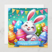 Gelukkig Pasen - Konijneneieren in pastelkleuren Feestdagenkaart (Voorkant / Achterkant)