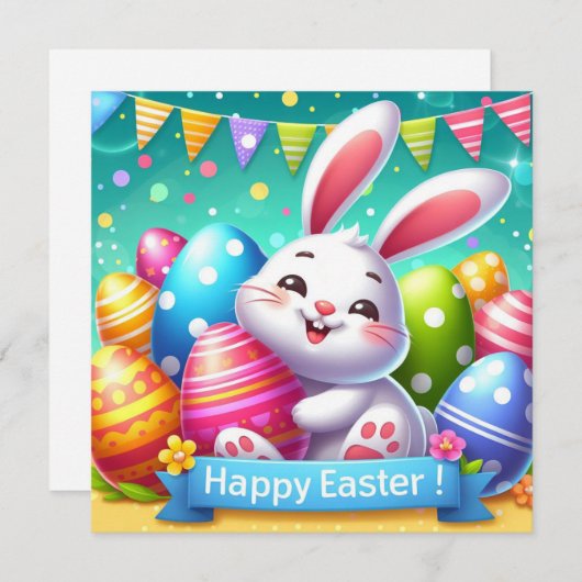 Gelukkig Pasen - Konijneneieren in pastelkleuren Feestdagenkaart (Voorkant / Achterkant)