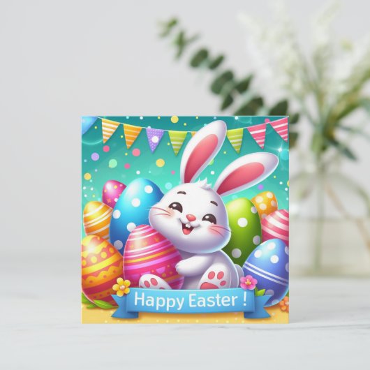 Gelukkig Pasen - Konijneneieren in pastelkleuren Feestdagenkaart (Staand voorkant)