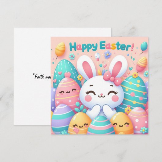 Gelukkig Pasen - Konijneneieren in pastelkleuren Feestdagenkaart (Voorkant / Achterkant)