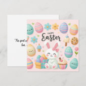 Gelukkig Pasen - Konijneneieren in pastelkleuren Feestdagenkaart (Voorkant / Achterkant)