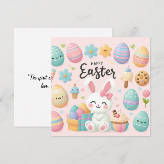 Gelukkig Pasen - Konijneneieren in pastelkleuren Feestdagenkaart (Voorkant / Achterkant)