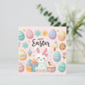 Gelukkig Pasen - Konijneneieren in pastelkleuren Feestdagenkaart (Staand voorkant)