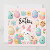 Gelukkig Pasen - Konijneneieren in pastelkleuren Feestdagenkaart (Voorkant)