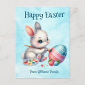Gelukkig Pasen, Konijnenwater dat een Paasei kleur Feestdagenkaart (Voorkant)