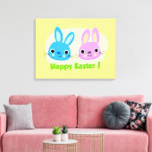 "GELUKKIG PASEN" KONIJNTJES CANVAS AFDRUK (Insitu (Woonkamer))