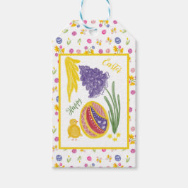 Gelukkig Pasen kuiken, ei, druif hyacint patroon Cadeaulabel