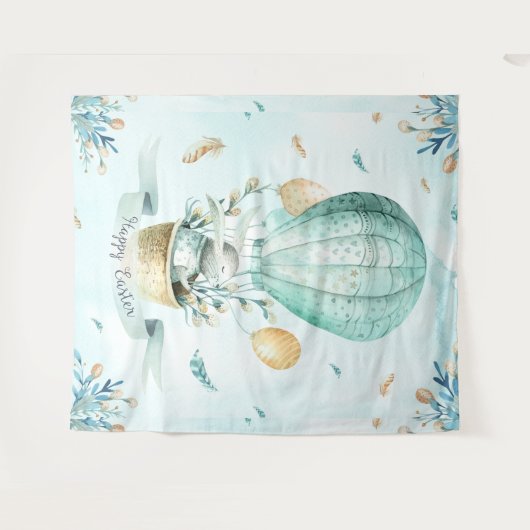 Gelukkig Pasen Leuk Konijntje & Ballons Ontwerp Wandkleed (Voorkant (horizontaal))