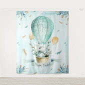 Gelukkig Pasen Leuk Konijntje & Ballons Ontwerp Wandkleed (Voorkant)