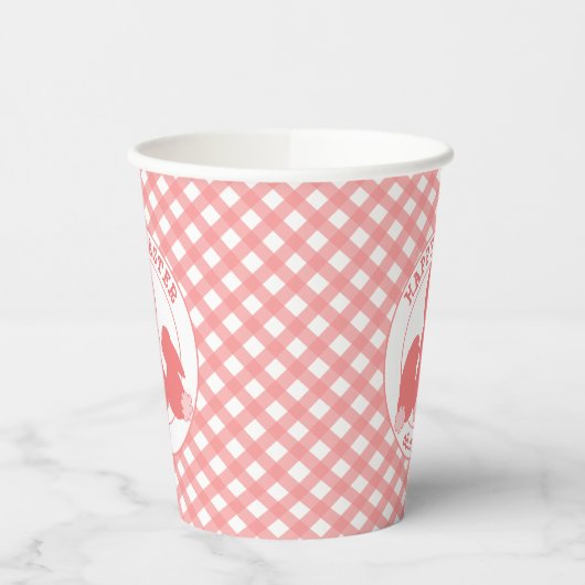 Gelukkig Pasen - Leuke konijntjes & roze Gingham Papieren Bekers (Links)