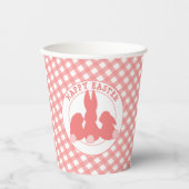 Gelukkig Pasen - Leuke konijntjes & roze Gingham Papieren Bekers (Voorkant)