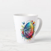 Gelukkig Pasen: Levendige Waterverf Paasei Latte Mok (Rechterhoek)