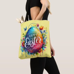 Gelukkig Pasen: Levendige Waterverf Paasei Tote Bag