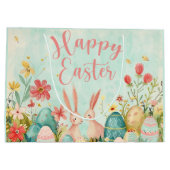 Gelukkig Pasen licht groene waterverf Groot Cadeauzakje (Achterkant)