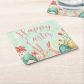 Gelukkig Pasen licht groene waterverf Kartonnen Onderzetters (Schuin)